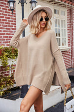 V-Neck Slit Exposed Seam Sweater for a perfect OOTD – dress to impress outfits from Amexza
