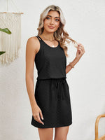 Eyelet Scoop Neck Sleeveless Dress - Amexza
