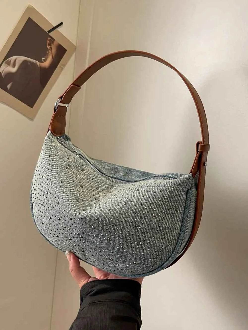 Rhinestone Denim Shoulder Bag Style A One Size for a perfect OOTD – dress to impress outfits from Amexza