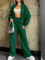 Baseball Collar Zip Up Top and Drawstring Paants Set for a perfect OOTD – dress to impress outfits from Amexza