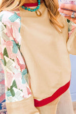 Printed Round Neck Long Sleeve Sweatshirt Beige for a perfect OOTD – dress to impress outfits from Amexza