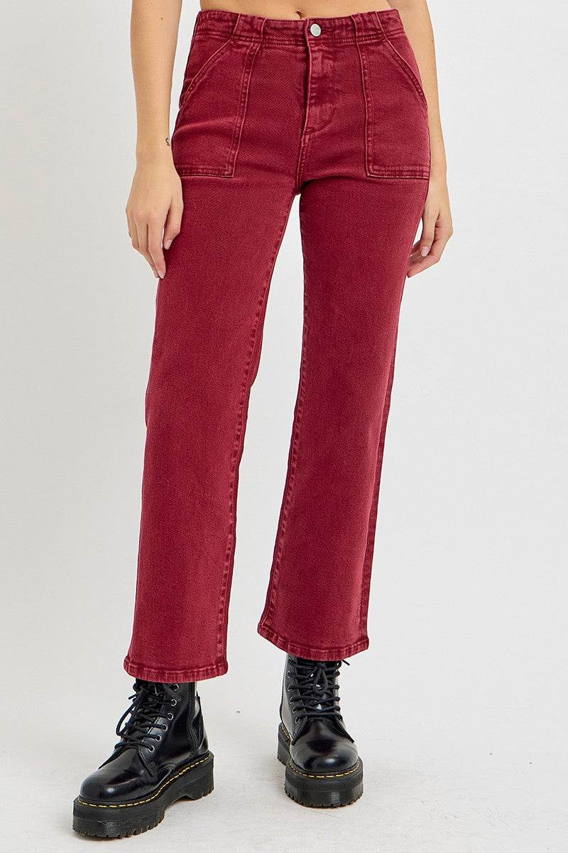 RISEN Full Size High Rise Straight Jeans with Patch Pockets - Amexza