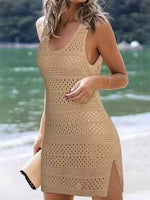 Openwork Scoop Neck Cover Up Camel for a perfect OOTD – dress to impress outfits from Amexza