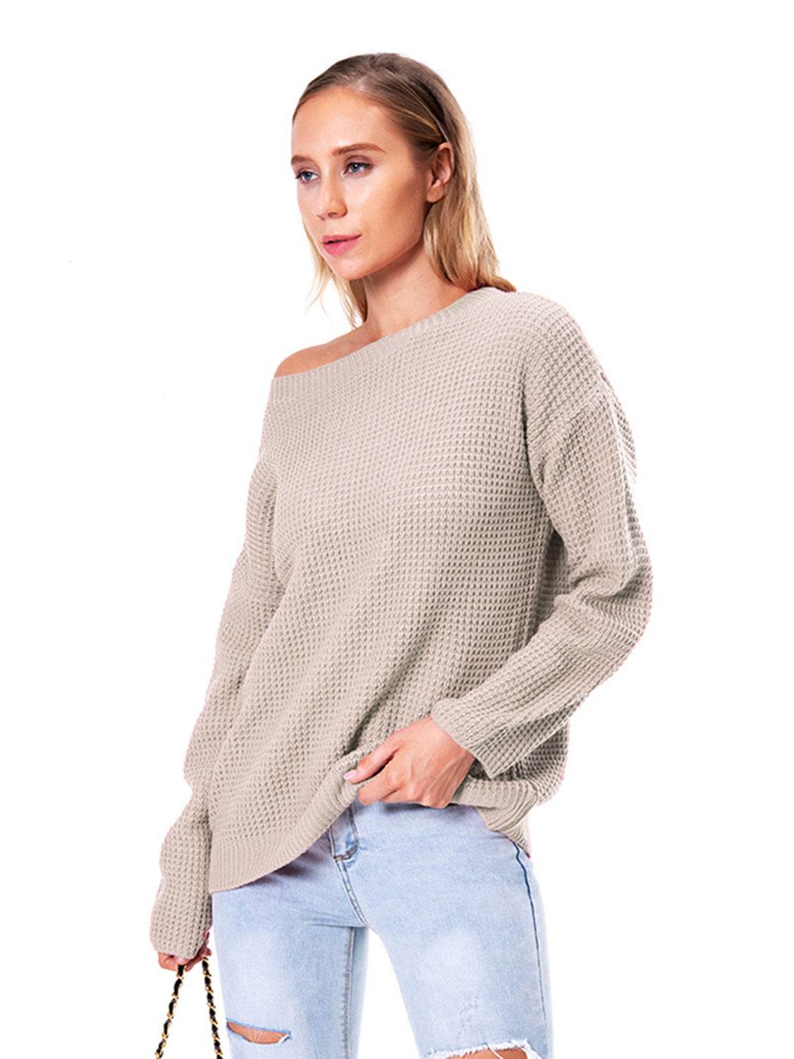 Boat Neck Drop Shoulder Long Sleeve Sweater for a perfect OOTD – dress to impress outfits from Amexza