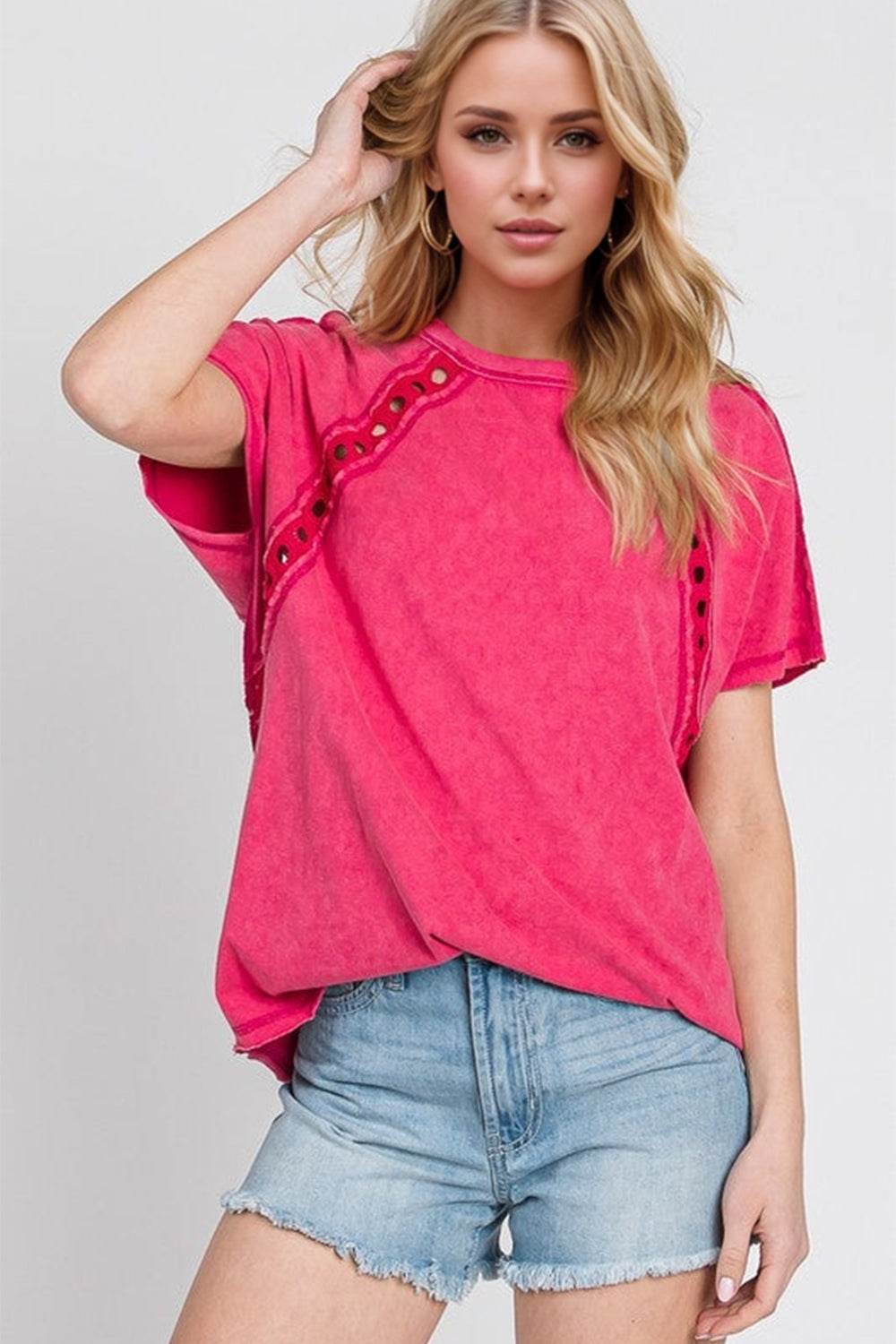 Double Take Full Size Cutout Round Neck Short Sleeve T-Shirt - Amexza