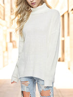 Turtleneck Drop Shoulder Long Sleeve Sweater White for a perfect OOTD – dress to impress outfits from Amexza