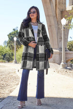 Double Take Full Size Plaid Button Up Lapel Collar Coat - Amexza