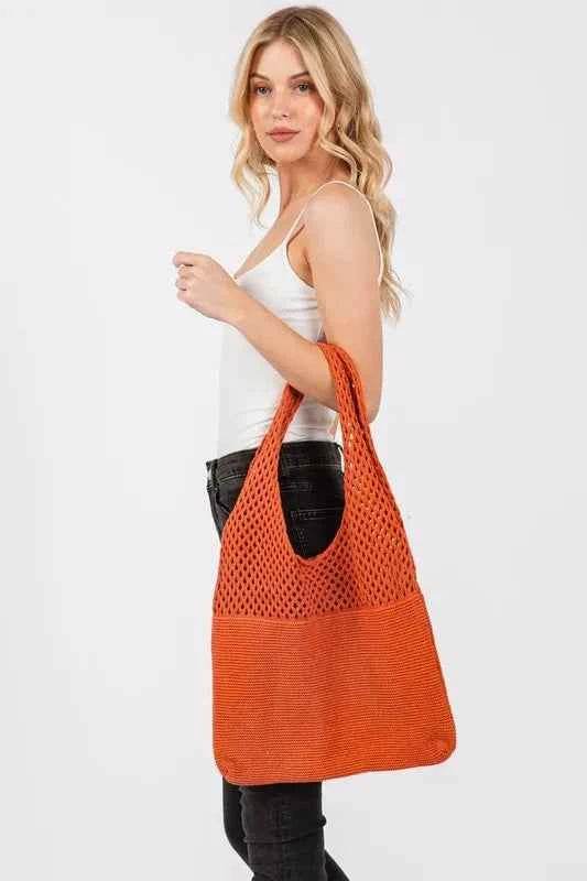Fame Half Pointelle Knit Tote Bag for a perfect OOTD – dress to impress outfits from Amexza