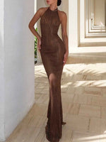 Ribbed Halter Neck Bodycon Maxi Dress