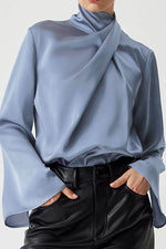Cutout Turtleneck Long Sleeve Blouse - Amexza