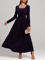 Velvet Square Neck Long Sleeve Dress Violet for a perfect OOTD – dress to impress outfits from Amexza
