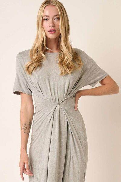 Mittoshop Side Slit Round Neck Short Sleeve Dress Heather Grey for a perfect OOTD – dress to impress outfits from Amexza
