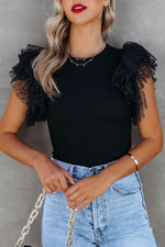Ruffled Round Neck Cap Sleeve Blouse - Amexza