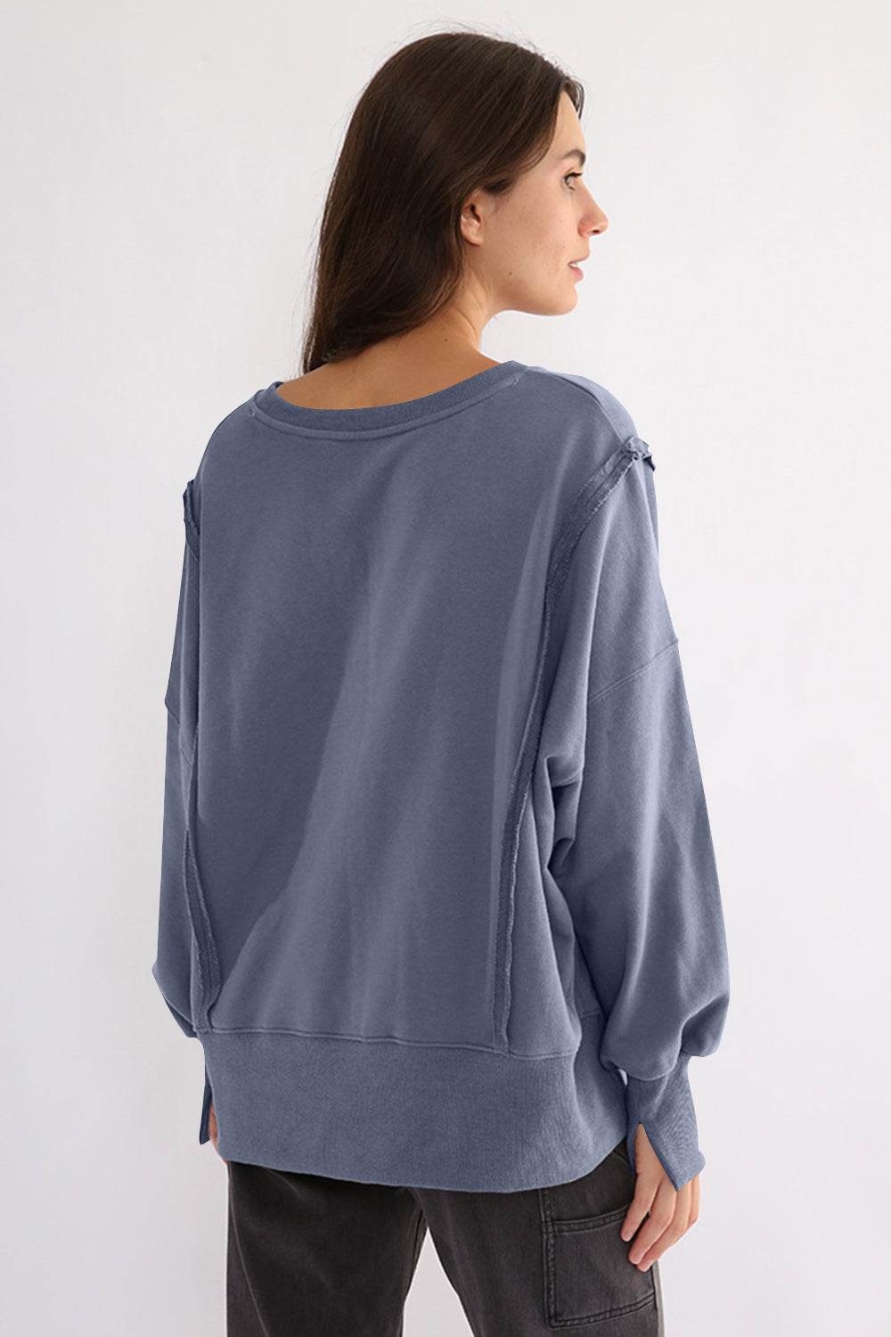 Exposed Seam High-Low Long Sleeve Sweatshirt for a perfect OOTD – dress to impress outfits from Amexza