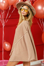 BiBi V-Neck Waffle Uneven Hem Top - Amexza