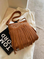 Fringe Solid Color Shoulder Bag Ochre One Size for a perfect OOTD – dress to impress outfits from Amexza