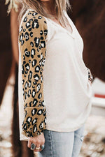 Plus Size Leopard V-Neck Raglan Sleeve Blouse - Amexza