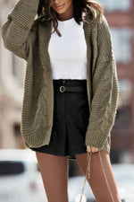 Cable-Knit Open Front Cardigan - Amexza
