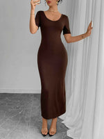 Round Neck Short Sleeve Bodycon Midi Dress