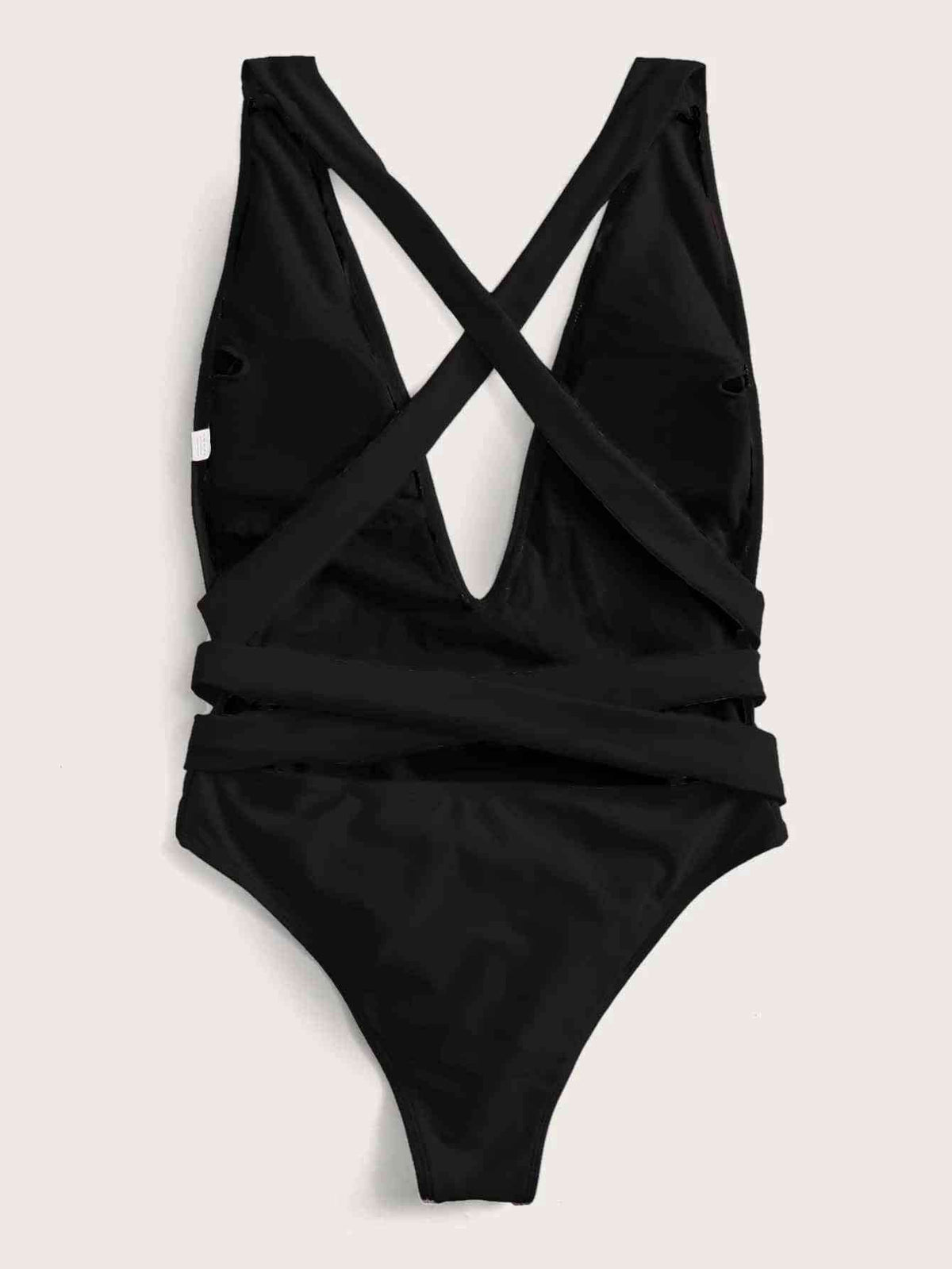 Halter Neck Deep V Tied One-Piece Swimsuit for a perfect OOTD – dress to impress outfits from Amexza