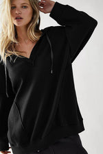 Exposed Seam Drawstring Long Sleeve Hoodie for a perfect OOTD – dress to impress outfits from Amexza