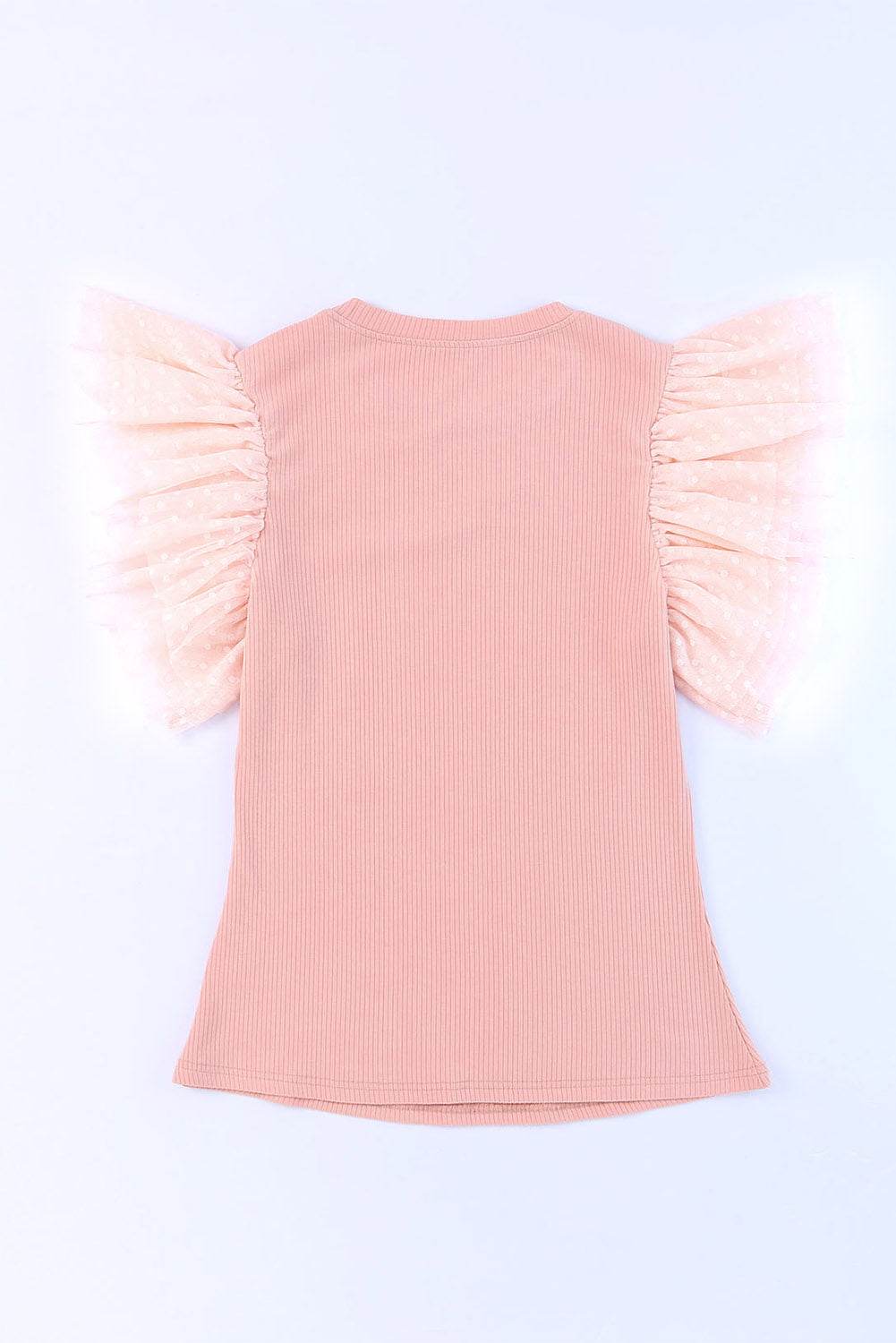 Ruffled Round Neck Cap Sleeve Blouse - Amexza