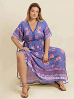 Plus Size Printed V-Neck Flutter Sleeve Dress for a perfect OOTD – dress to impress outfits from Amexza