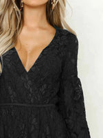 Lace V-Neck Long Sleeve Mini Dress
