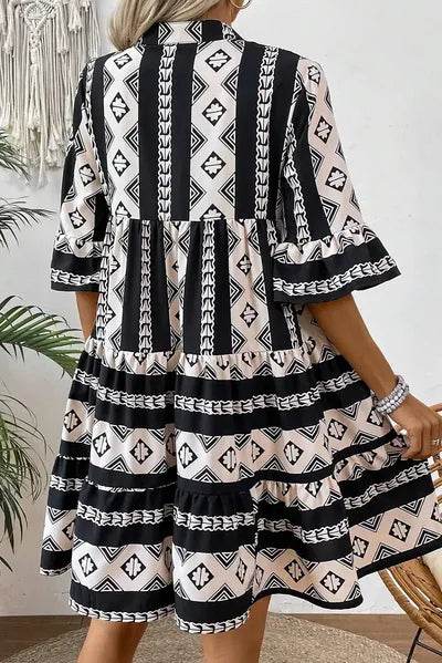 Tiered Printed Notched Half Sleeve Dress for a perfect OOTD – dress to impress outfits from Amexza
