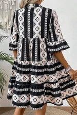 Tiered Printed Notched Half Sleeve Dress for a perfect OOTD – dress to impress outfits from Amexza