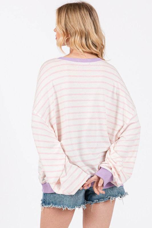Ces Femme Striped Round Neck Drop Shoulder Sweatshirt for a perfect OOTD – dress to impress outfits from Amexza