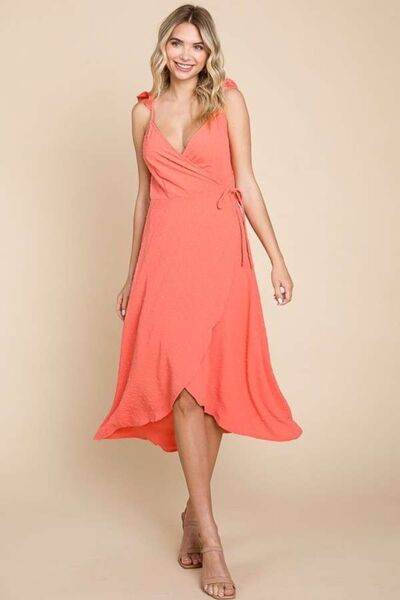 Culture Code Ruffle Detail Surplice Wrap Slip Dress Sugar Coral for a perfect OOTD – dress to impress outfits from Amexza