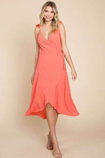 Culture Code Ruffle Detail Surplice Wrap Slip Dress Sugar Coral for a perfect OOTD – dress to impress outfits from Amexza