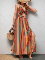 Striped Halter Maxi Dress with Cutout Detail