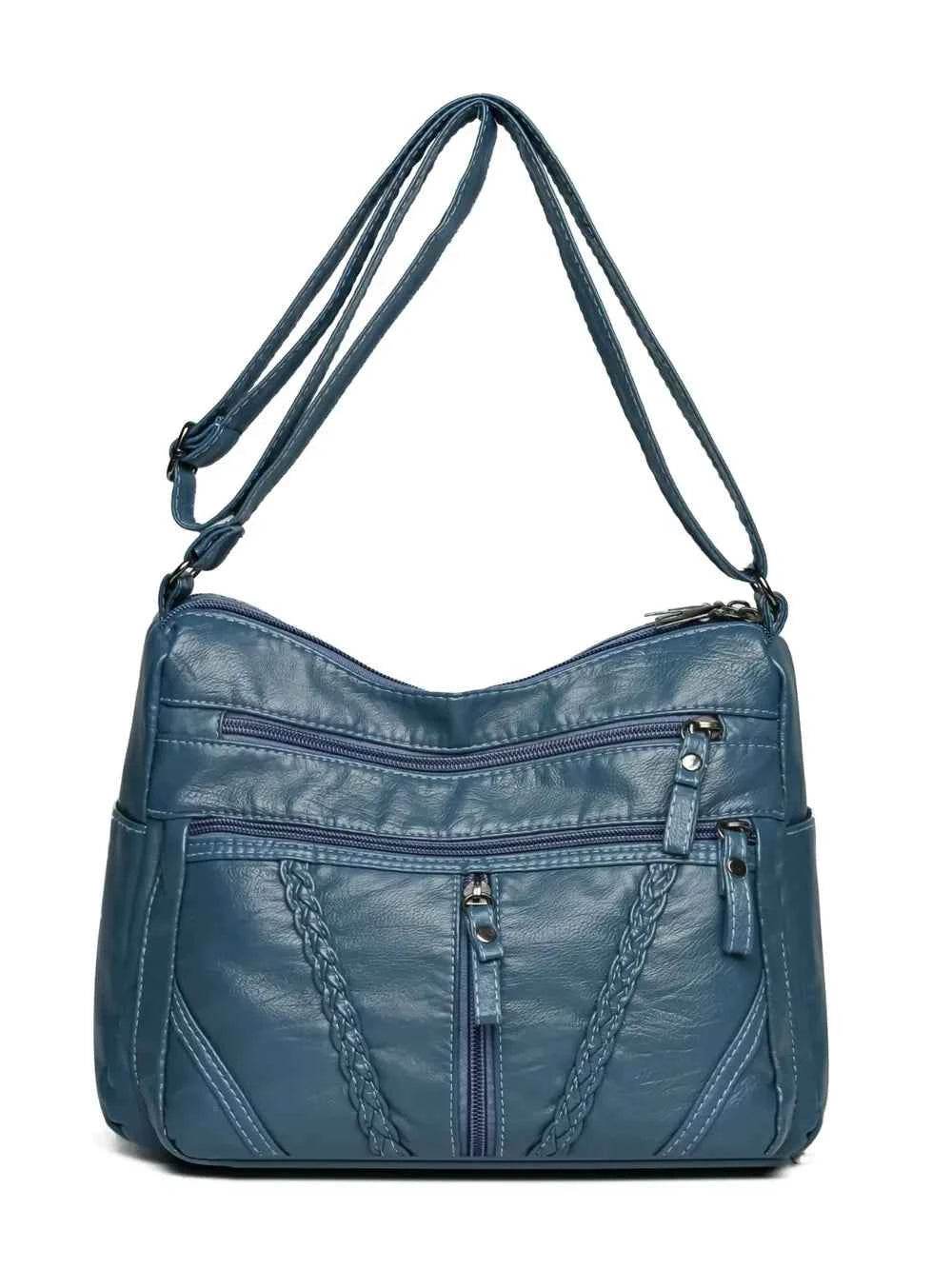 Adjustable Strap PU Leather Shoulder Bag Dusty Blue One Size for a perfect OOTD – dress to impress outfits from Amexza