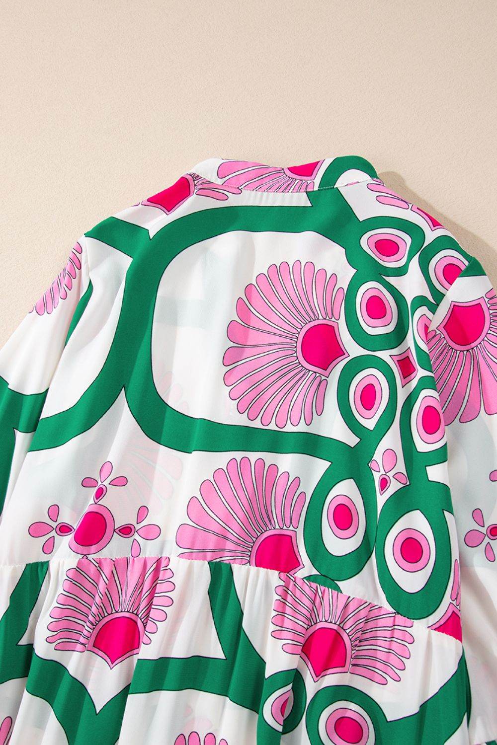 Printed Notched Long Sleeve Maxi Dress - Amexza