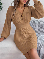 Buttoned Cable-Knit V-Neck Sweater Dress for a perfect OOTD – dress to impress outfits from Amexza