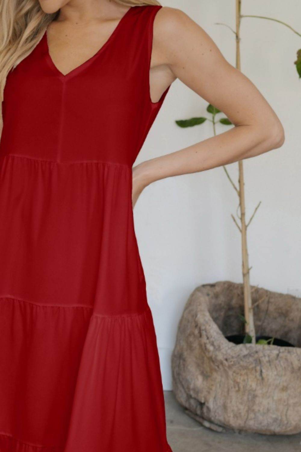 FAM-FAM Tiered V-Neck Sleeveless Dress - Amexza