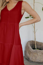FAM-FAM Tiered V-Neck Sleeveless Dress - Amexza