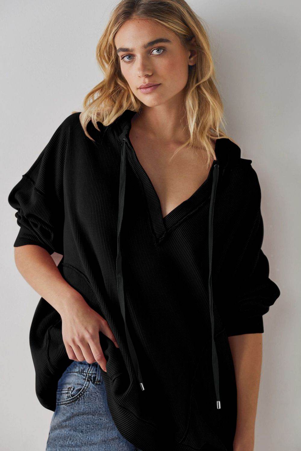 Exposed Seam Drawstring Long Sleeve Hoodie for a perfect OOTD – dress to impress outfits from Amexza