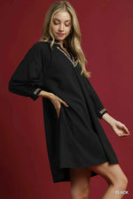 Umgee Notched Shift Dress with Trim Detail