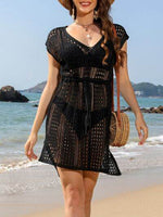 Openwork V-Neck Cap Sleeve Cover-Up Black for a perfect OOTD – dress to impress outfits from Amexza