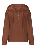 Drawstring Quarter Button Long Sleeve Hoodie for a perfect OOTD – dress to impress outfits from Amexza