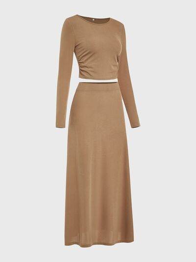 Round Neck Long Sleeve Top and Skirt Set for a perfect OOTD – dress to impress outfits from Amexza