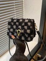 Checkered Raw Hem Adjustable Strap Crossbody Bag Black One Size for a perfect OOTD – dress to impress outfits from Amexza