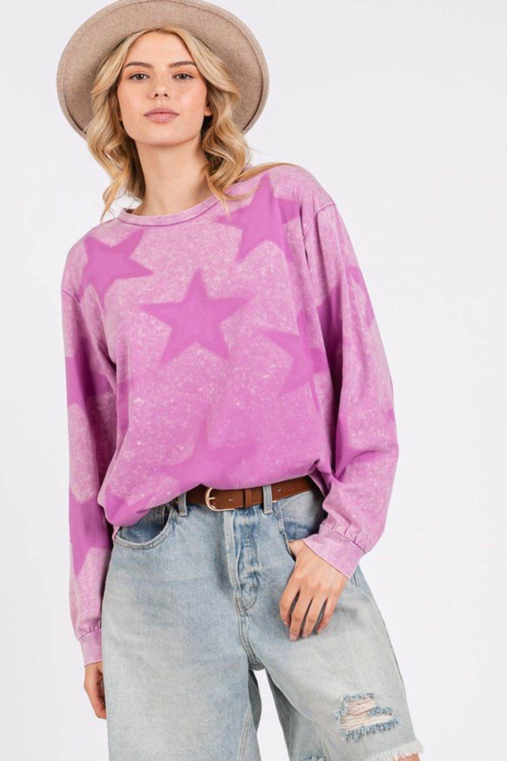 SAGE + FIG Mineral Wash Star Pattern T-Shirt - Amexza