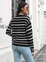 Striped Round Neck Dropped Shoulder Sweater for a perfect OOTD – dress to impress outfits from Amexza