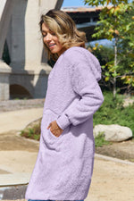 Double Take Full Size Hooded Teddy Bear Jacket with Thumbholes - Amexza