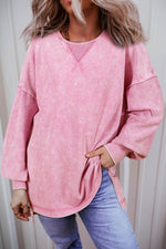 Exposed Seam Round Neck Long Sleeve Sweatshirt Pink for a perfect OOTD – dress to impress outfits from Amexza