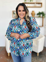 Double Take Full Size Printed Balloon Sleeve Blouse - Amexza